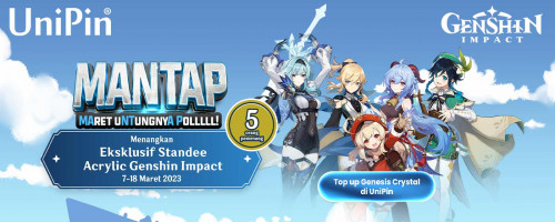 [PROMO MANTAP] Maret Untungnya Pollll! Top Up Genesis Crystal di UniPin & Menangkan Standee Acrylic Genshin Impact Eksklusif